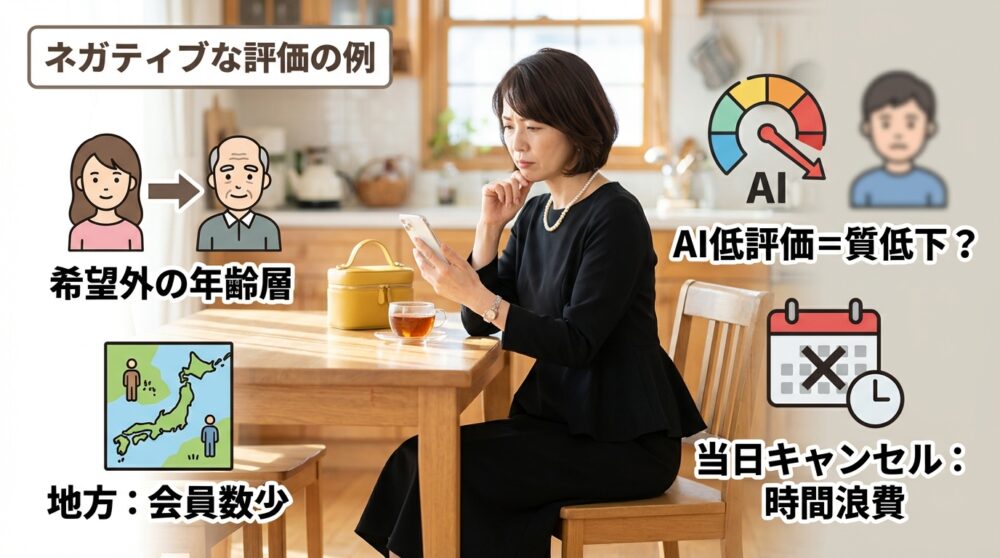 ネガティブな評価:年齢層とエリアの制約のイメージ画像