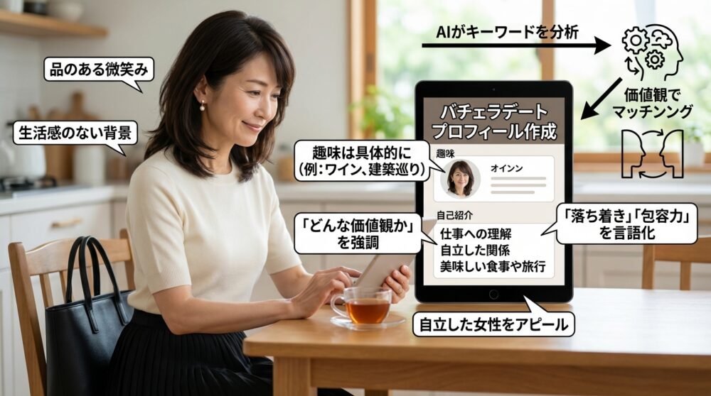 経験豊富な大人の魅力をAIに伝えるプロフィール作成の話のイメージ画像