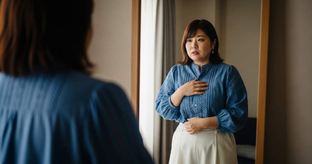 40代ぽっちゃりがオフィスカジュアルで「着太り」していると気づく瞬間